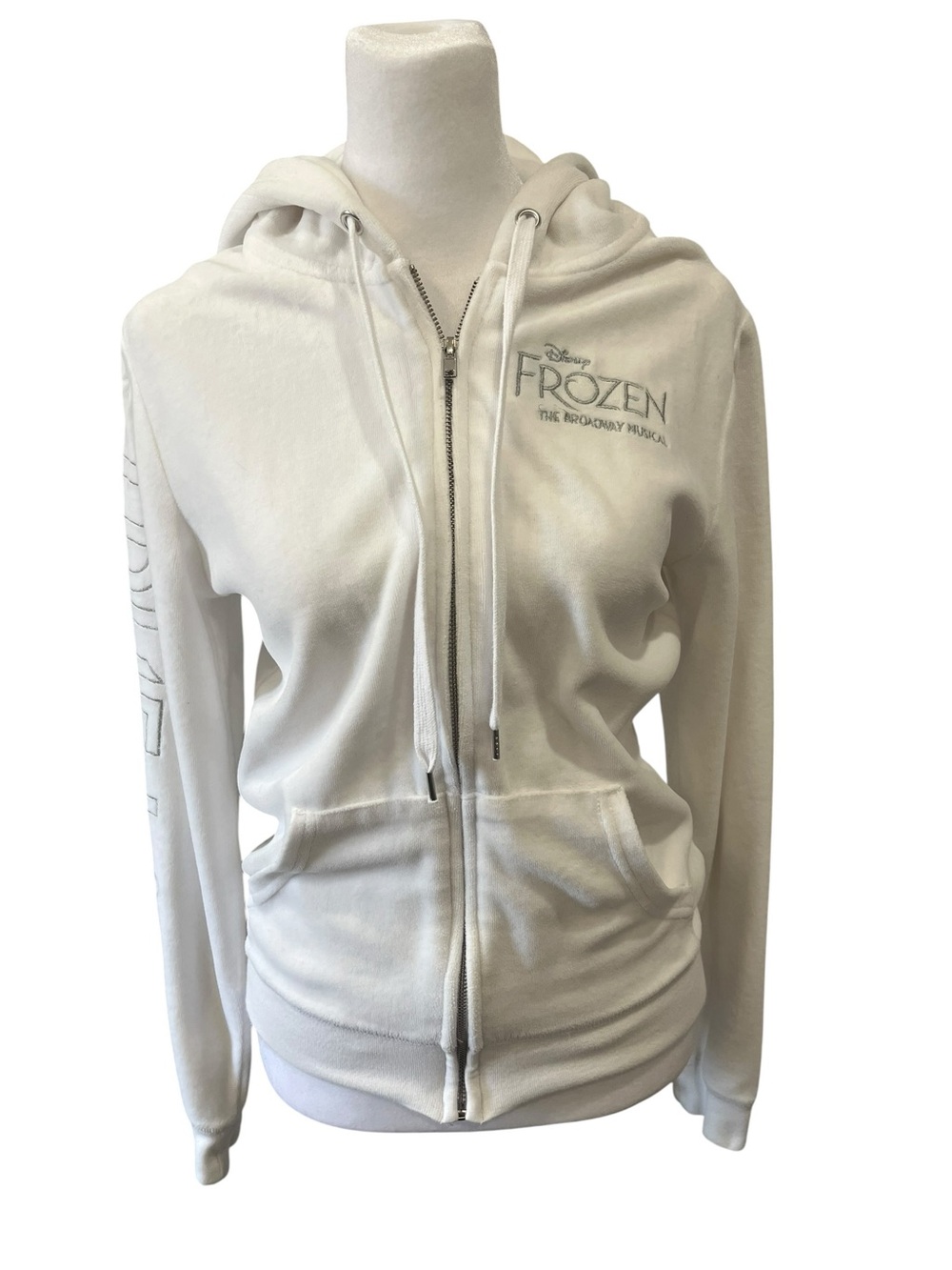 Disney Frozen Broadway Musical White Zip Velour Hoodie Crystals Size Medium